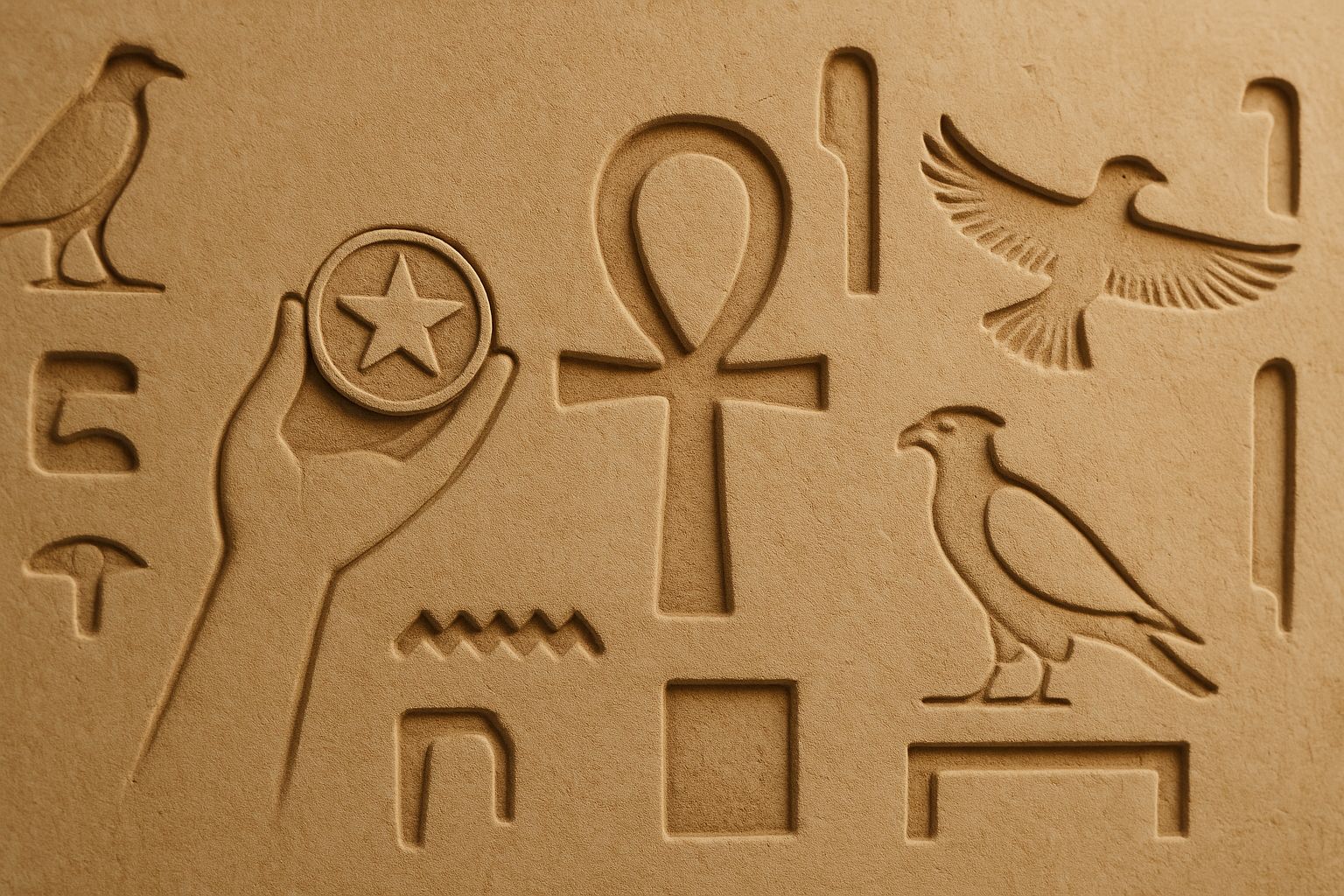 Egyptisk betalingstema: krukker med mønter og ankh-symbol